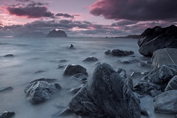 Image showing Midnight sun at Lofoten