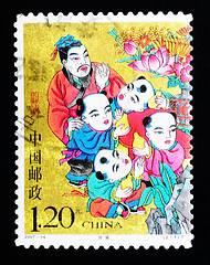 Image showing CHINA - CIRCA 2007: A Stamp printed in China shows a historic story of sharing pears, circa 2007