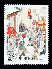 Image showing CHINA - CIRCA 2001: A Stamp printed in China shows the historic story of stealing peach , circa 2001