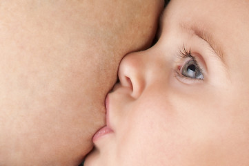 Image showing breastfeeding baby close-up