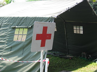 Image showing Emergency red cross tent