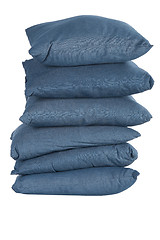 Image showing stack of blue denim pillows