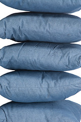 Image showing stack of blue denim pillows