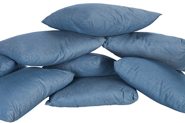 Image showing stack of blue denim pillows