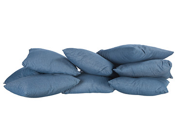 Image showing stack of blue denim pillows