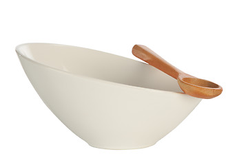 Image showing white bowl and wood spoon