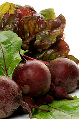 Image showing Bunch of Perfect Raw Beets and haulm