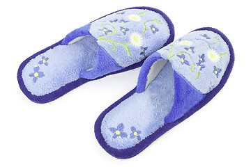 Image showing One pair of blue slippers