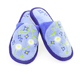 Image showing One pair of blue slippers