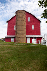 Image showing Traditional US red painted barn on farm