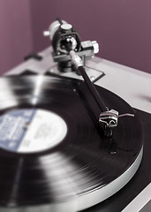 Image showing Vinyl analog record player cartridge and LP