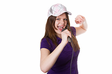 Image showing Young woman singing