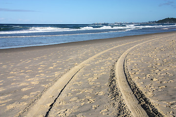 Image showing Beach car tracks