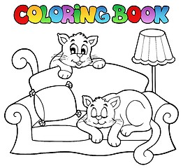 Image showing Coloring book sofa with two cats