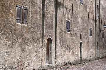 Image showing Facade of an ancient grey building