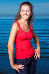 Image showing Cute sport girl at the beach