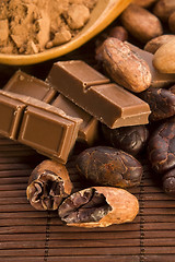 Image showing Cocoa (cacao) beans with chocolate