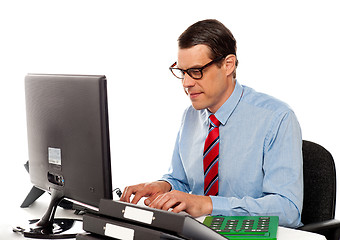 Image showing Portrait of an accountant working on computer