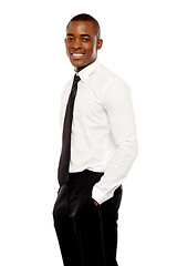 Image showing Handsome african corporate man posing casually