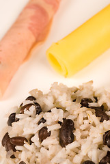 Image showing Gallo pinto with ham and cheese