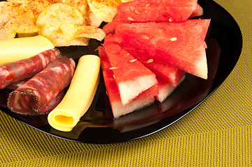 Image showing Melon with cold meat