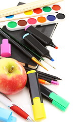 Image showing School supplies and an apple.