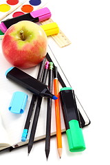 Image showing Notebook,pencils, paint and markers, back to school.