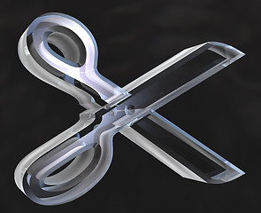 Image showing Scissor in transparent glass on black background 