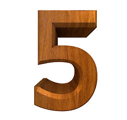 Image showing 3d number 5 in wood 