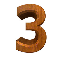 Image showing 3d number 3 in wood 