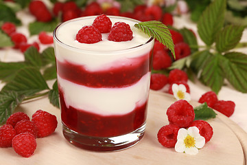 Image showing Yogurt in a jar with Raspberries