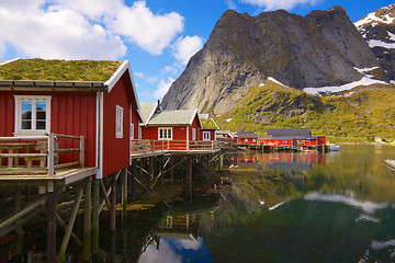 Image showing Fishing huts with sod roof