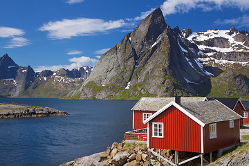 Image showing Fishing hut by fjord