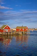 Image showing Fishing huts on Lofoten