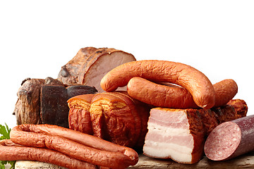 Image showing smoked meat and sausages