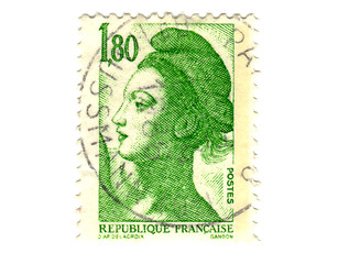 Image showing Old green french stamp 