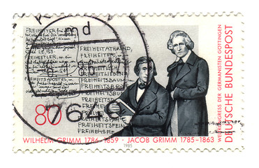 Image showing CIRCA 1985: stamp printed in Germany, shows portrait brothers Gr