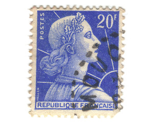 Image showing Old blue french stamp 