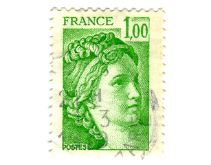 Image showing Old green french stamp 