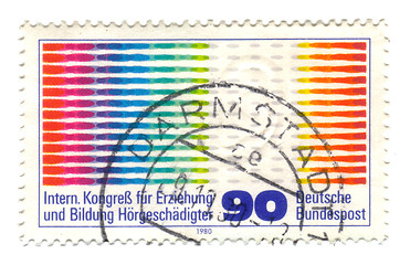 Image showing GERMANY-CIRCA 1980 A stamp printed in Germany shows Hard of Hear