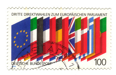 Image showing GERMANY- CIRCA 1989: stamp printed by Germany, shows flags of th