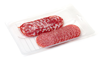 Image showing Slices Salami in container