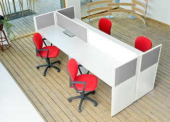 Image showing office desks and red chairs cubicle set 