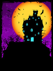 Image showing House on hill at night with moon. EPS 8