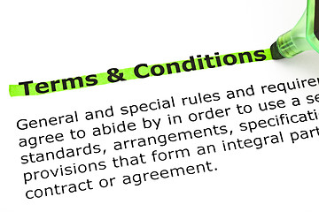 Image showing Terms and Conditions highlighted in green 