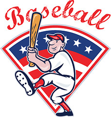 Image showing American Baseball Player Batting Cartoon