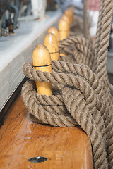 Image showing Close-up shot of rope. Taken at a shipyard.