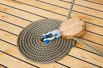 Image showing Close-up shot of rope. Taken at a shipyard.