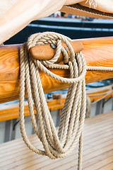 Image showing Close-up shot of rope. Taken at a shipyard.