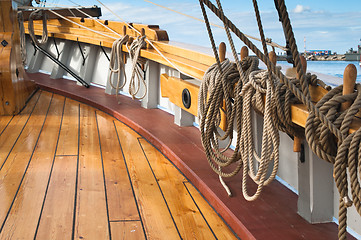 Image showing Close-up shot of rope. Taken at a shipyard.